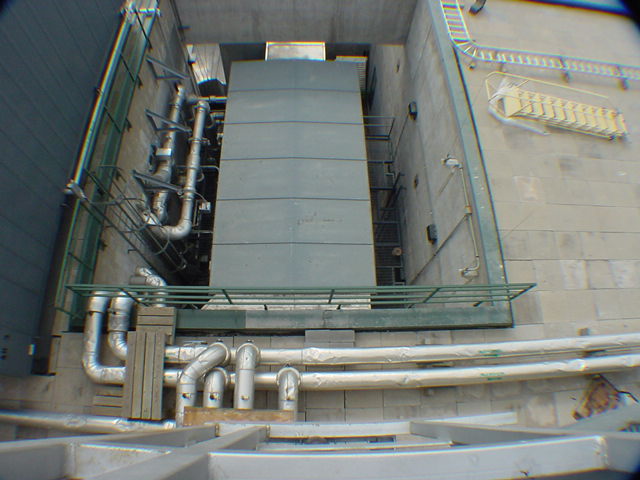400-ton custom chiller plant aerial view in walled equipment courtyard at telecom data center
