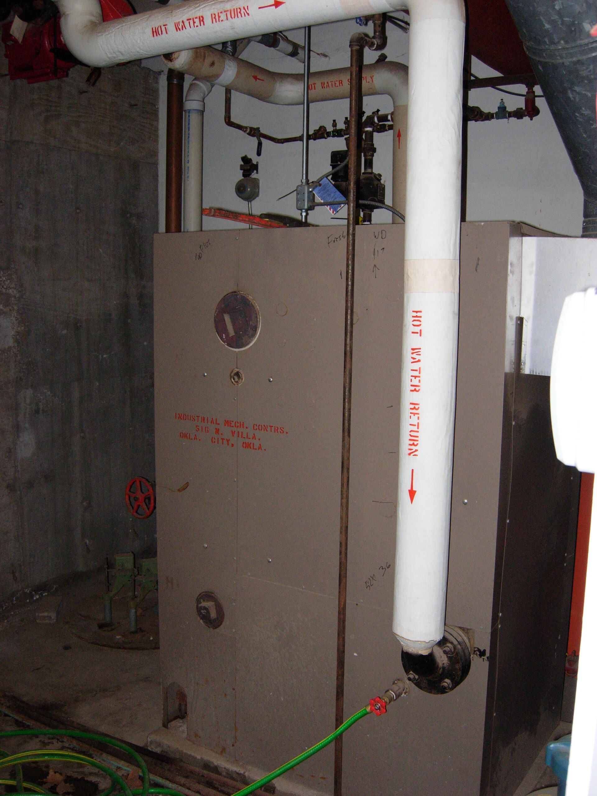 Old commercial hot water boiler at Cornerstone Bank in Watonga Oklahoma before replacement
