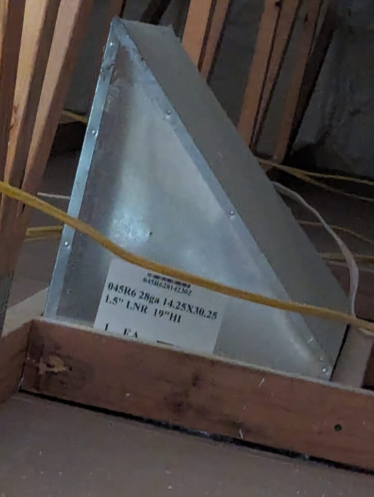 Custom-fabricated sheet metal supply plenum in attic — Hartzell's sheet metal shop work