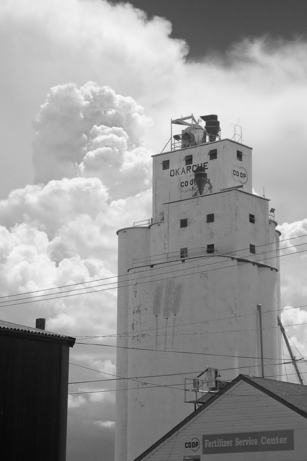 Grain elevator in Okarche Oklahoma — landmark on National Register of Historic Places