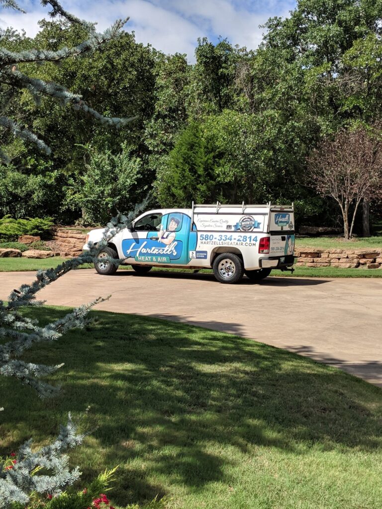 Hartzell's service truck at a geothermal-heated home near Edmond