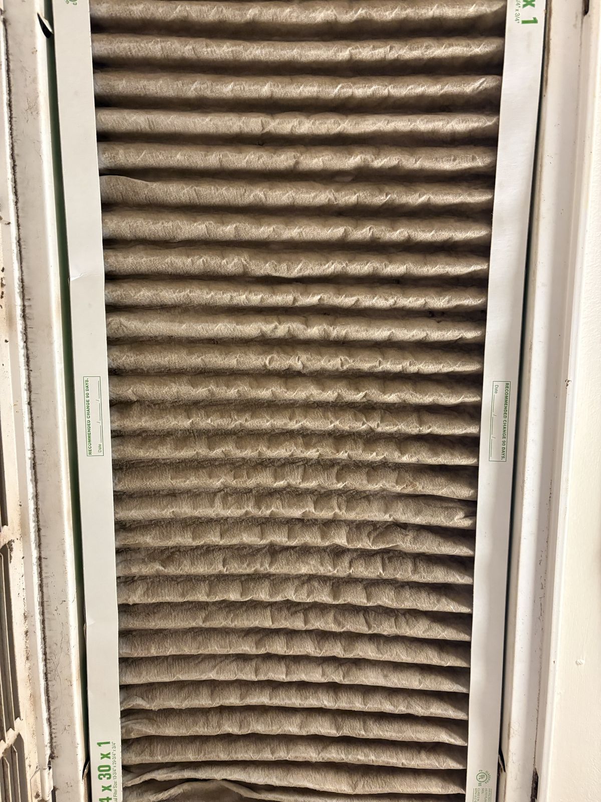 Dirty air filter at a return grille, AC electrical repair in Kingfisher, OK