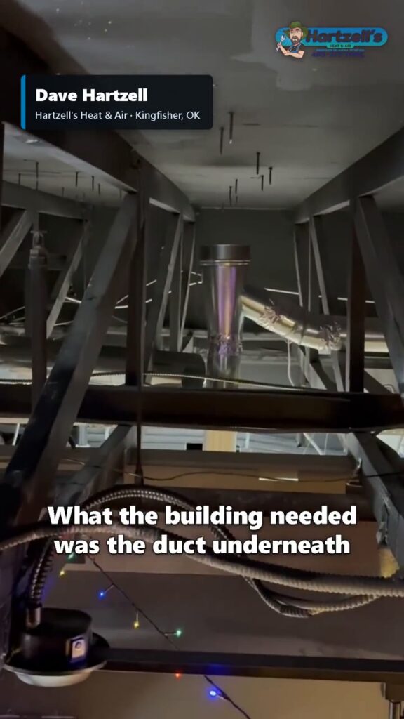 New duct in the steel joists of a commercial building, still