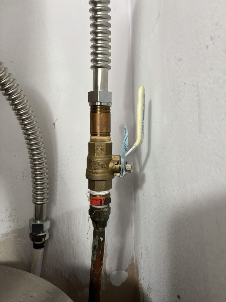 Shutoff valve and flexible connector lines at a water heater