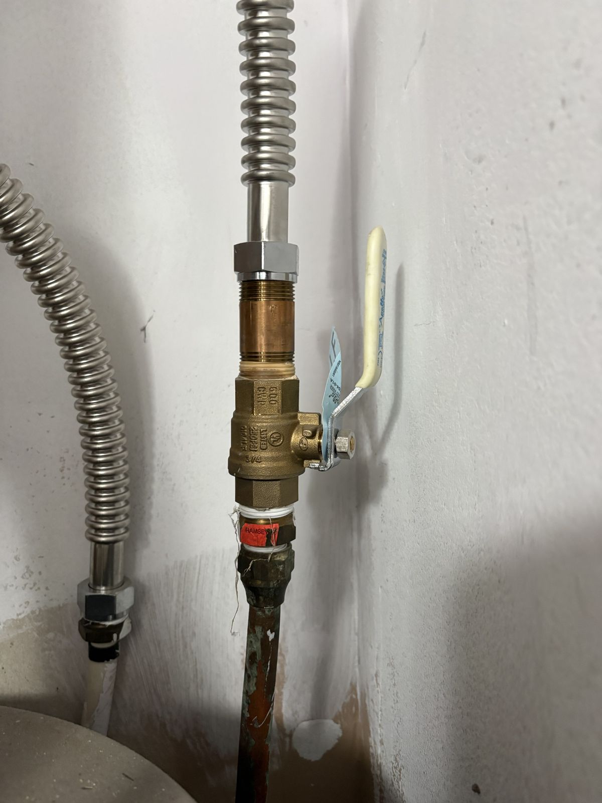 Shutoff valve and flexible connector lines at a water heater, gas water heater replacement in Enid, OK