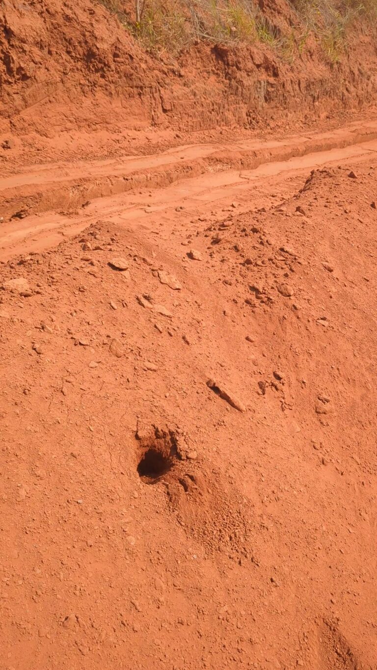 Hard shale and red clay spoil from a geothermal trench