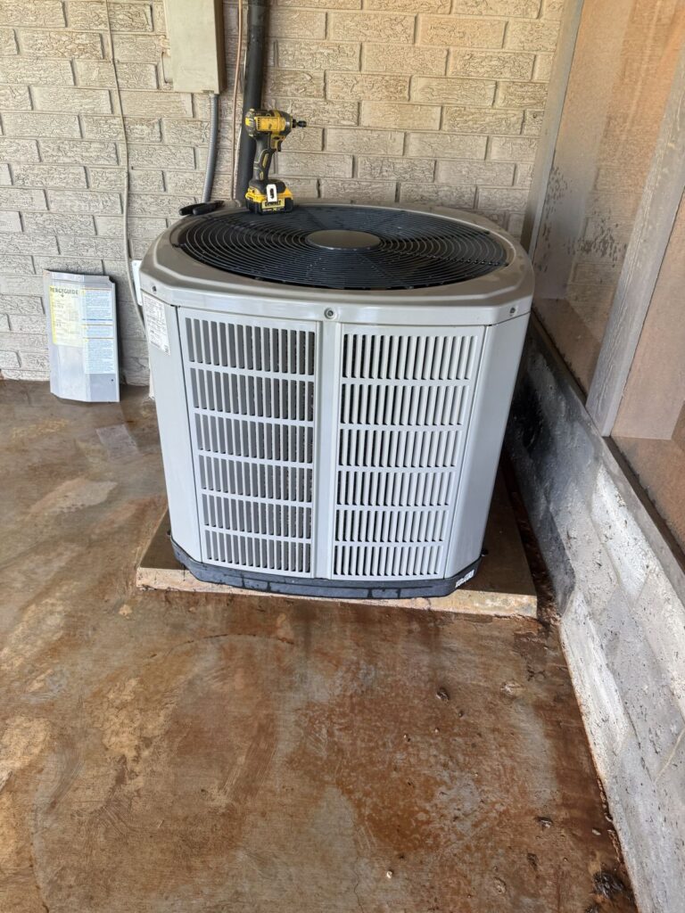 Outdoor condenser with service tools, HVAC system install in