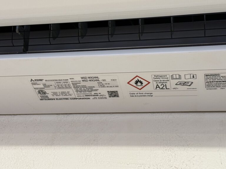 Mini-split indoor unit data label in Edmond
