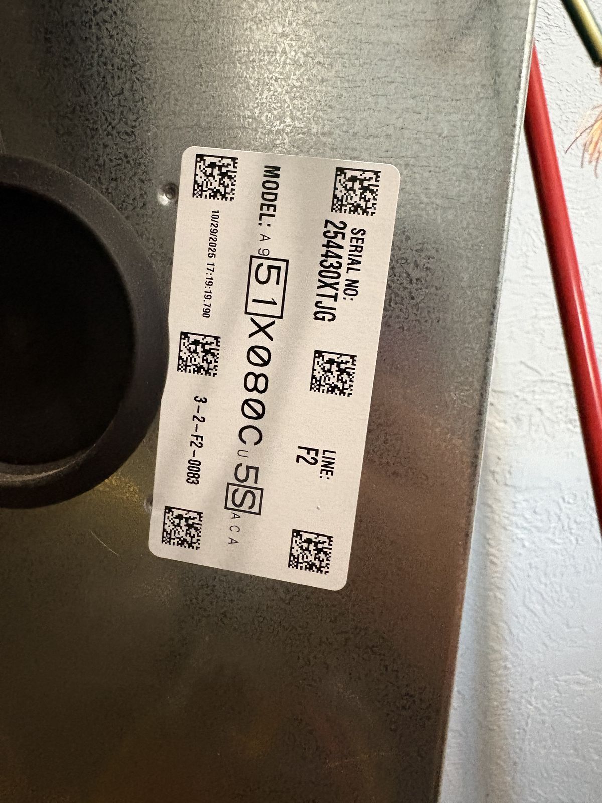 Furnace serial label, new HVAC system and ductwork in Watonga, OK