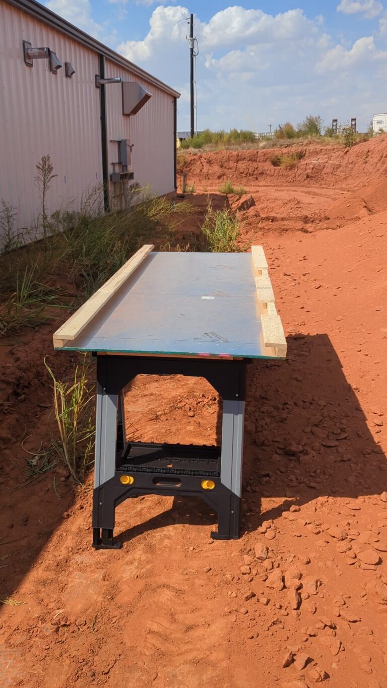 Work table where the crew forms geothermal slinky loop coils on site