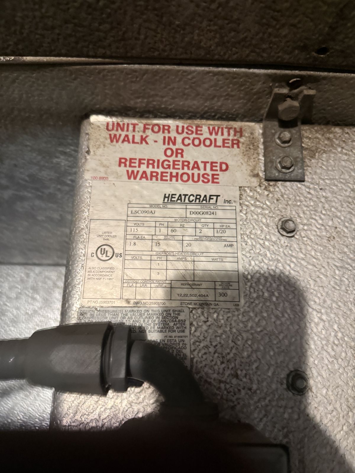 Walk-in cooler evaporator data label, walk-in cooler diagnostic in Oklahoma City, OK
