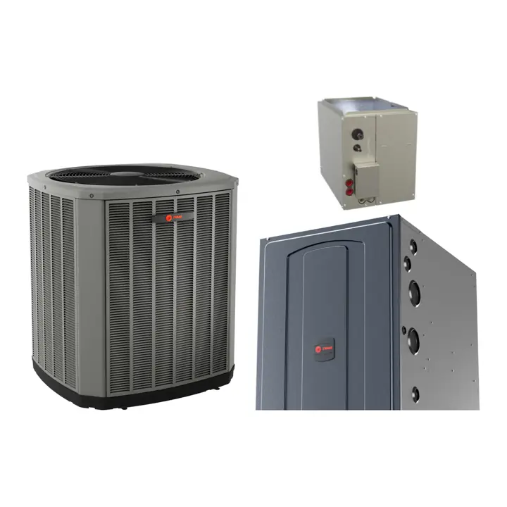 Trane XR14 air conditioner with Trane S9B1 92% gas furnace and a matched cased coil (manufacturer photos)