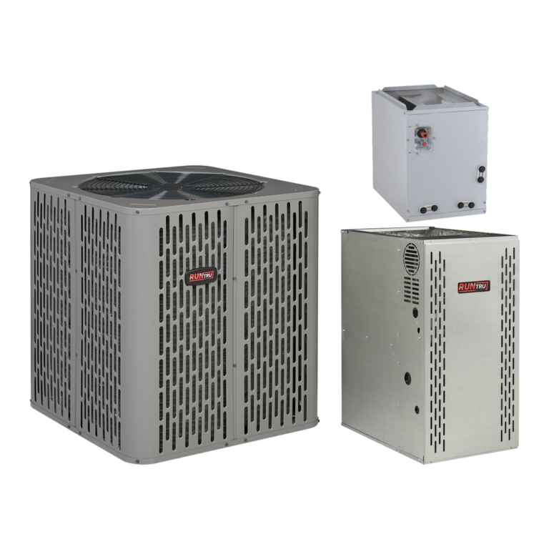 RunTru by Trane air conditioner with RunTru 80% gas furnace and a matched cased coil (manufacturer photos)
