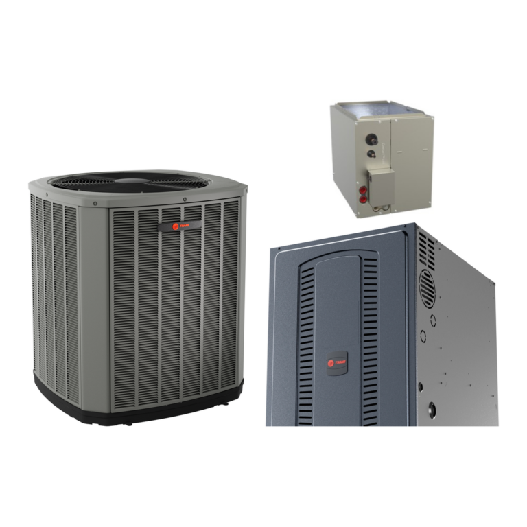 Trane XR15 air conditioner with Trane S8X1 80% gas furnace and a matched cased coil (manufacturer photos)