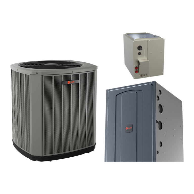 Trane XR15 air conditioner with Trane S9X1 96% gas furnace and a matched cased coil (manufacturer photos)